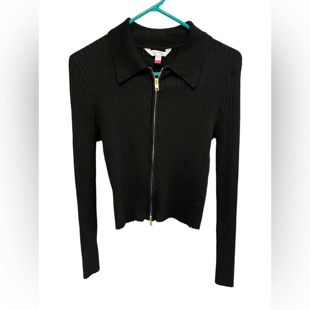 No Boundaries Ribbed Collared Long Sleeve Sweater w/Reversible Zipper - Large - Picture 4 of 6